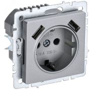 BRITE Розетка с заземлением с защитными шторками 16А с USB A+A 2,1А РЮш10-1-БрА алюминий